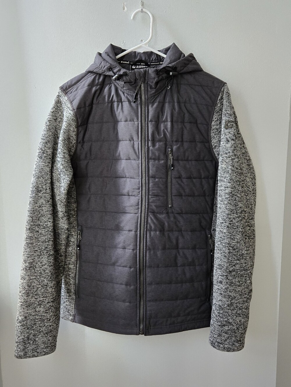 Killtec Mens LG Quilted Hooded Jacket in Charcoal & Heather Gray Utility Repaird